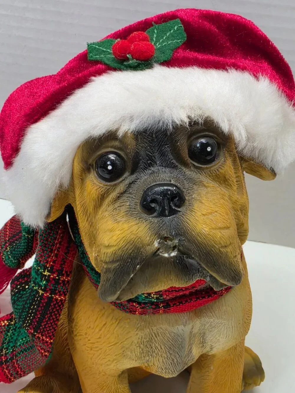 Christmas Boxer Puppy Dog Figurine Santa Hat Scarf Resin Holiday Decor 8